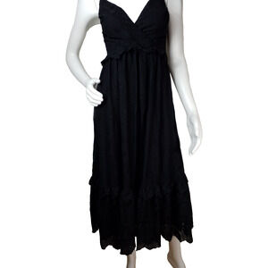 Lulus Women’s How Much I Love You Black Eyelet Tiered Midi Dress Size XS
